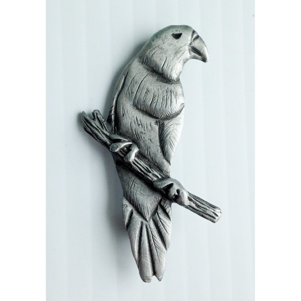 Parrot Brooch pewter Signed NR JG '95 Vintage tropical bird, gift parrot